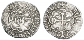 CORONA DE ARAGÓN. ALFONSO EL MAGNÁNIMO (1416-1458). Real. Mallorca. Marcas león y buey. AR 3,14 g. 24,6 mm. IV-832. MBC-. Muy escasa.