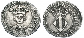 CORONA DE ARAGÓN. ALFONSO EL MAGNÁNIMO (1416-1458). 1/2 real. Valencia. AR 1,48 g. 18,4 mm. IV-865. MBC. Muy escasa.