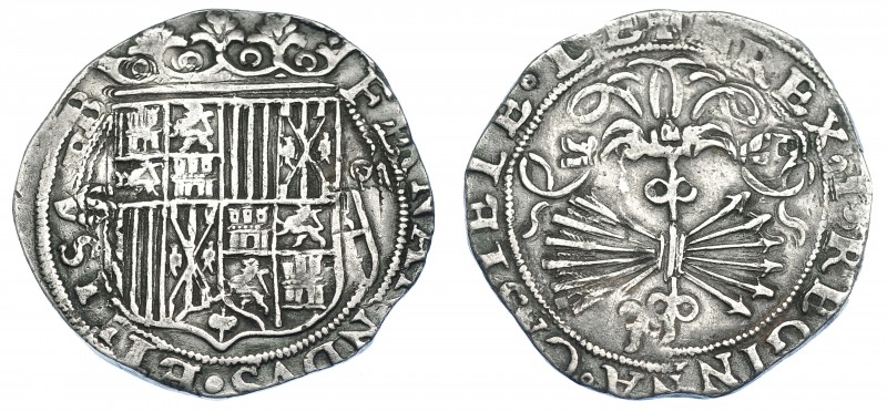 REYES CATÓLICOS. 4 reales. Sevilla. Sin marcas. AR 13,39 g. 33,9 mm. AC-560. MBC...