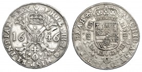 COLECCIÓN DE DUCATONES Y PATAGONES DE DOBLE PESO. FELIPE IV. Doble patagón. 1646. Bruselas. A/ . PHIL. IIII. D. G. HISP. ET. INDIAR. REX. R/ . ARCHID....