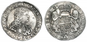 COLECCIÓN DE DUCATONES Y PATAGONES DE DOBLE PESO. CARLOS II. Doble ducatón. 1682. Bruselas. A/ CAROL. II. D. G. HISP. ET. INDIAR. REX. R/ . ARCHID. AV...