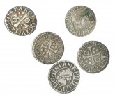 FELIPE III. Lote de 5 monedas de 1/2 croat de Barcelona: 1611 (2), 1612 (2) y 1613. MBC-.