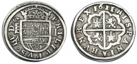 FELIPE III. 2 reales. 1621 sobre 14. Segovia. A superada de cruz sobre C. AC-656. MBC/MBC-.
