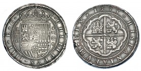 FELIPE IV. 50 reales. 1635. Segovia. R. A/ PHILIPPUS IIII D G. R/ HISPANIARUM REX. Leyendas separadas por adornos florales. AC-1702. Golpecito en cant...