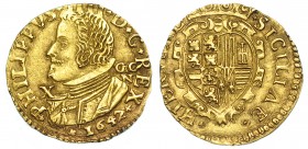 FELIPE IV. Escudo de oro. 1647. Nápoles. GAC/N delante X. PRI-841. Pannuti-Riccio-436. EBC-.