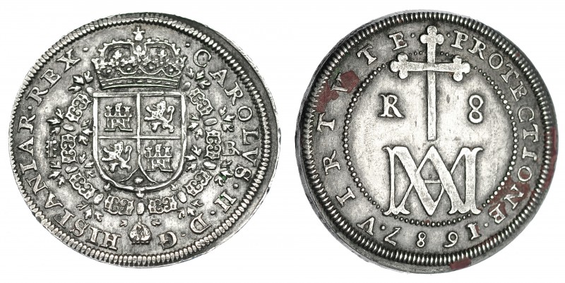 CARLOS II. 8 reales. 1687. Segovia. BR. AC-774. EBC-. Rara en esta conservación....