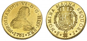 FERNANDO VI. 8 escudos. 1751. Santiago J. VI-632. Leve acuñación floja en la corona. EBC+.