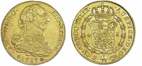 CARLOS III. 4 escudos. 1787. Sevilla. CM. VI-1573. finas rayas de acuñación. MBC+/EBC-. Ex col. "Chicho" Ibáñez Serrador.