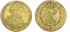 CARLOS III. 8 escudos. 1772. Nuevo Reino. 1772. VJ. VI-1682. R.B.O. MBC+/EBC-. Ex col. "Chicho" Ibáñez Serrador.