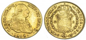 CARLOS IV. 2 escudos. 1808. Sevilla. CN. VI-1169. Pequeñas marcas de acuñación. MBC/MBC-. Muy escasa.
