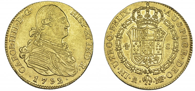 CARLOS IV. 4 escudos. 1792. Madrid. MF. VI-1196. MBC+/EBC. Ex col. "Chicho" Ibáñ...