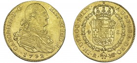 CARLOS IV. 4 escudos. 1792. Madrid. MF. VI-1196. MBC+/EBC. Ex col. "Chicho" Ibáñez Serrador.