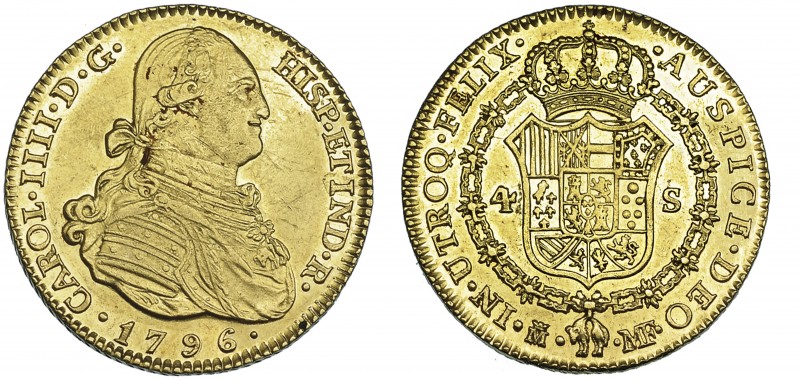 CARLOS IV. 4 escudos. 1796. Madrid. MF. VI-1199. EBC-/EBC+. Ex col. "Chicho" Ibá...