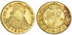 CARLOS IV. 1801. 8 escudos. Popayán. JF. VI-1381. MBC-.
