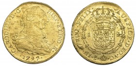 CARLOS IV. 8 escudos. 1797. Santiago. DA. VI-1421. Hojitas. R.B.O. MBC+/EBC-.