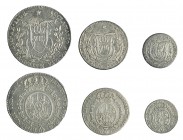 FERNANDO VII. Serie de 3 medallas de Proclamación. 1808. Madrid. AR. Módulos 2, 1 y 1/2 real. H-2,3 y 4. MBC a EBC-.