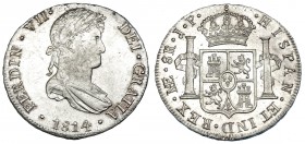 FERNANDO VII. 8 reales. 1814. Lima. JP. VI-1045. Ligera pátina. B.O. EBC+.