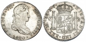 FERNANDO VII. 8 reales. 1820. Lima. JP. VI-1051. Golpecito en gráfila y ligera plata agria. R.B.O. EBC+.