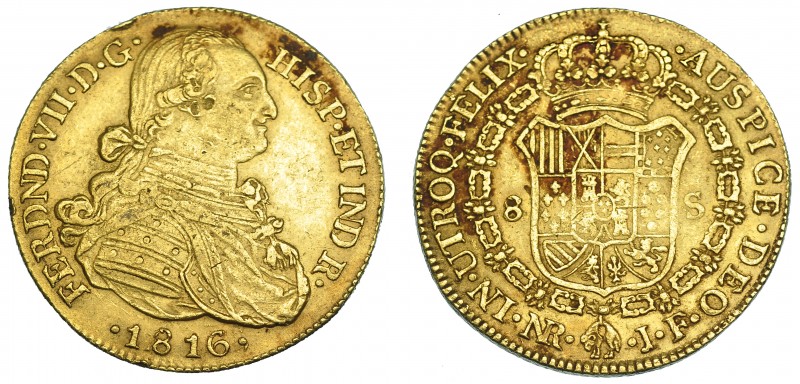 FERNANDO VII. 8 escudos. 1816. Nuevo Reino. JF. VI-1505. Golpecitos en canto y a...