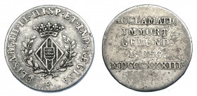 ISABEL II. Medalla de Proclamación. 1833. Gerona. AR. 18 mm. H-12. MBC/MBC-.