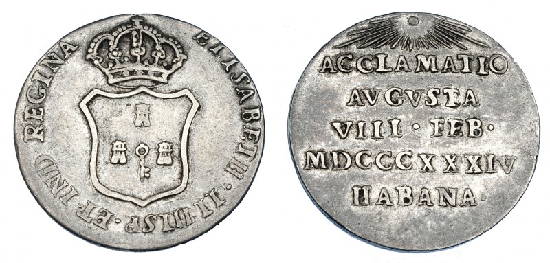 ISABEL II. Medalla de Proclamación. 1834. La Habana. AR 20,5 mm. H-46. MBC.