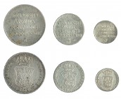 ISABEL II. Serie de 3 medallas de Proclamación. 1833. Madrid. AR. Módulos 2, 1 y 1/2 real. H-21, 22 y 23. EBC-/MBC.