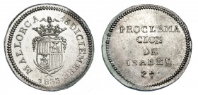 ISABEL II. Medalla de Proclamación. 1833. Palma de Mallorca. AR 22 mm. H-28. B.O. EBC.