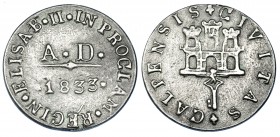 ISABEL II. Medalla de Proclamación. 1833. San Roque. AR 28,5 mm. Fundida. H-29. MBC+.