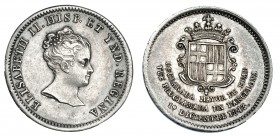 ISABEL II. Medalla Mayoría de edad. 1843. Barcelona. AR 24 mm. H-3. MBC+/EBC-.