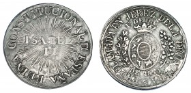 ISABEL II. Medalla Mayoría de edad. 1843. Jerez de la Frontera. AR 23,5 mm. H-10. MBC.