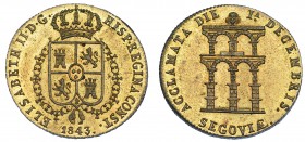 ISABEL II. Medalla Mayoría de edad. 1843. Segovia. Latón, 23 mm. H-15 vte. MPN-639 vte. B.O. SC. Muy escasa.