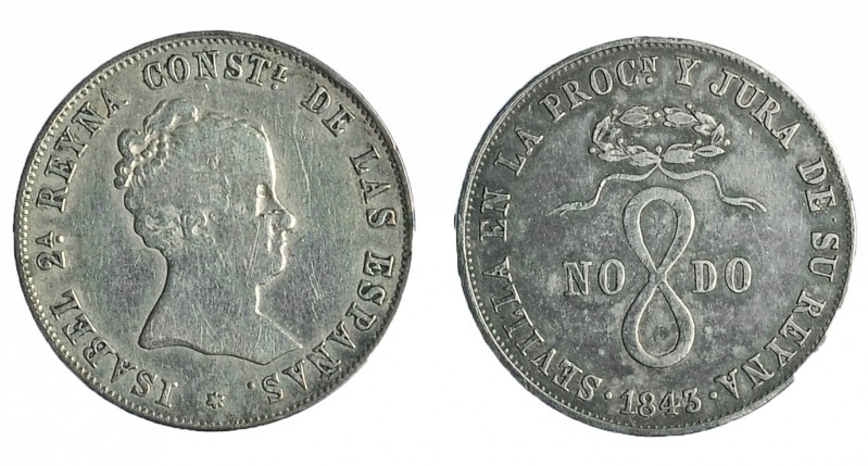ISABEL II. Lote de 2 medallas Mayoría de edad. 1843. Sevilla. AR 23 mm. H-17. MB...