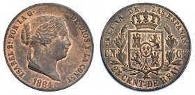 ISABEL II. 25 céntimos de real. 1864. Segovia. VI-155. R.B.O. EBC-/EBC.