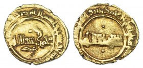 MUNDO ISLÁMICO. Fatimíes. Ali al-Zahir. 1/4 de dinar. 129 H. Ceca ilegible. Nicol tipo 1444. MBC-.