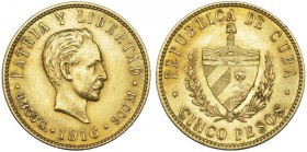 CUBA. 5 pesos. 1916. KM-19. EBC.