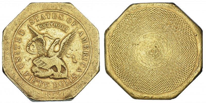 ESTADOS UNIDOS DE AMÉRICA. 50 dólares. 1852. KM-32.2. Golpes en canto y pequeñas...