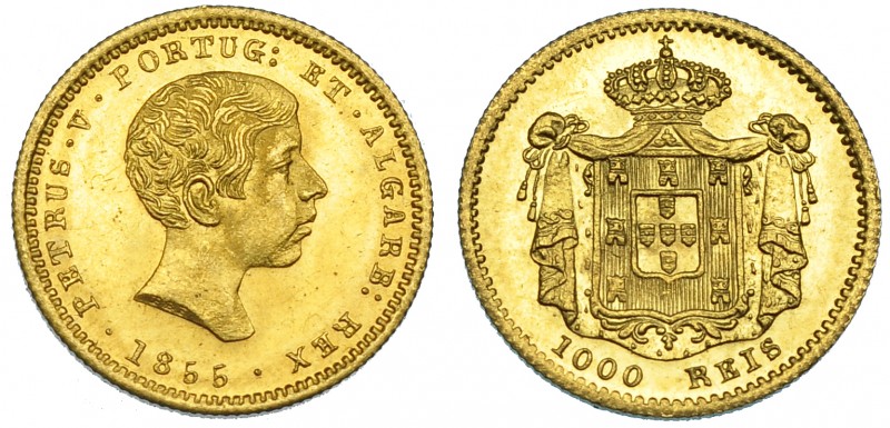 PORTUGAL. Pedro V. 1000 reis. 1855. Lisboa. KM-495. Go-9.01. B.O. SC.