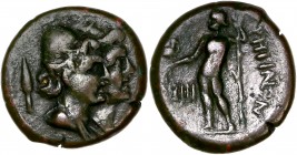 Bruttium, Trias - Ae (211-200 BC)
A/ - 
R/ PHΓINΩN / IIII
Reference: HGC.1.1719 HN Italy 2559
Extremely fine -
3.12g - 15.86mm - 4h.