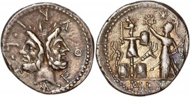 M. Furius L. f. Philus (119 BC) - Ar Denarius - Rome
A/ M FOVRI L F
R/ ROMA / PHI L I 
Reference: Cr 281/1
Good very fine - iridescent toning 
3,88g -...