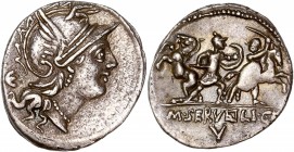 M. Servilius C.f. (100 BC) - Ar Denarius - Rome 
A/ -
R/ M SERVEILI C F V
Reference: Cr 327/1
Good very fine 
3,94g - 19.52mm - 10h.