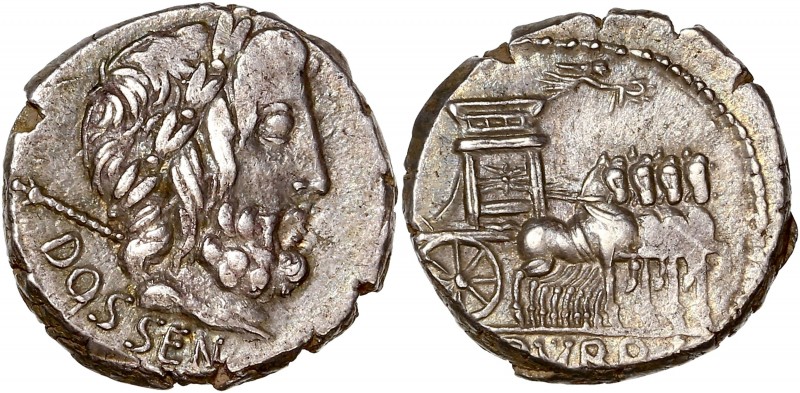 Mn. Fonteius C.f. (87BC) Ar Denarius - Rome 
A/ DOSSEN
R/ L RVBRI
Reference: Cr ...