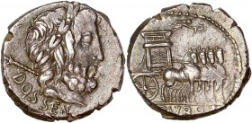 Mn. Fonteius C.f. (87BC) Ar Denarius - Rome 
A/ DOSSEN
R/ L RVBRI
Reference: Cr 348/1
Very fine 
4,03g - 17.61mm - 7h.