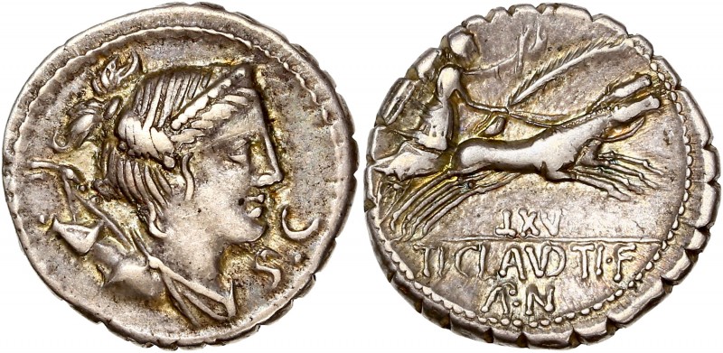 Ti. Claudius Ti.f. Ap.n. Nero (79BC) Ar Denarius - Rome 
A/ S C
R/ LXV // TI CLA...