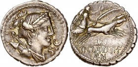 Ti. Claudius Ti.f. Ap.n. Nero (79BC) Ar Denarius - Rome 
A/ S C
R/ LXV // TI CLAVD TI F AP N
Reference: Cr 383/1
Near extremely fine - golden tone 
4,...