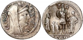 L. Aemilius Lepidus Paullus (62BC) Ar Denarius - Rome 
A/ PAVLLVS LEPIDVS CONCORDIA
R/ TER // PAVLLVS
Reference: Cr 415/1
Good very fine - iridescent ...