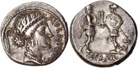 C. Servilius C.f.(57BC) Ar Denarius - Rome 
A/ FLORAL PRIMVS
R/ C SERVEIL C F
Reference: Cr 423/1
Good very fine 
3,96g - 17.44mm - 5h.