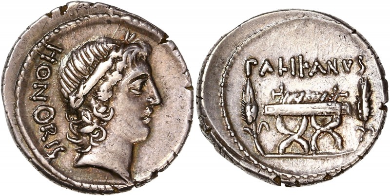 Lollius Palicanus (45BC) Ar Denarius - Rome 
A/ HONORIS 
R/ PALIKANVS
Reference:...
