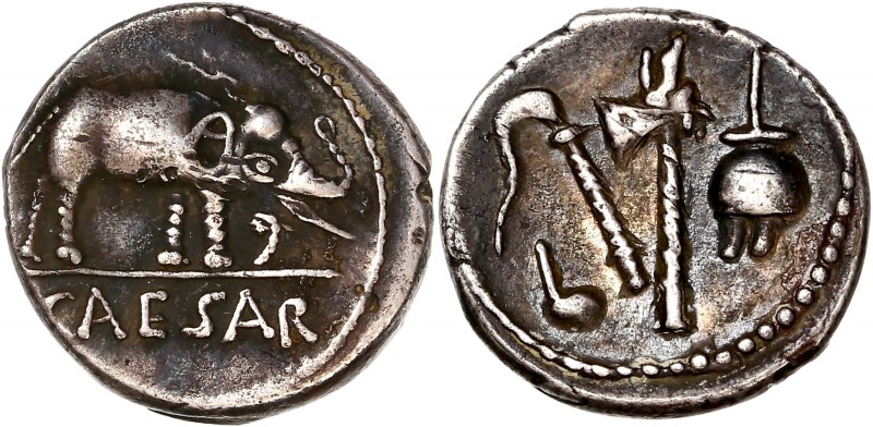Julius Caesar (49BC-44BC) Ar Denarius - Military mint 
A/ Caesar 
R/
Reference: ...