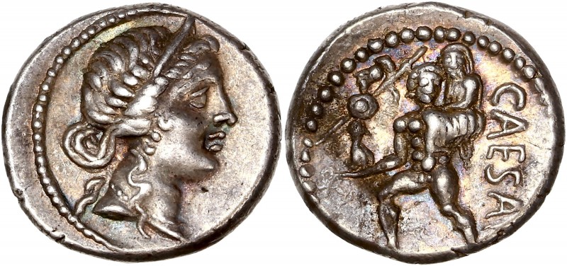 Julius Caesar (49BC-44BC) Ar Denarius - Africa 
A/ -
R/ CAESAR
Reference: Cr 458...