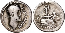 Domitius Ahenobarbus (43BC-31BC) Ar Denarius - Military Mint 
A/ AHENOBAR
R/ CN DOMITIVS IMP
Reference: Cr 519/2
Near very fine 
3,80g - 18.08mm - 7h.